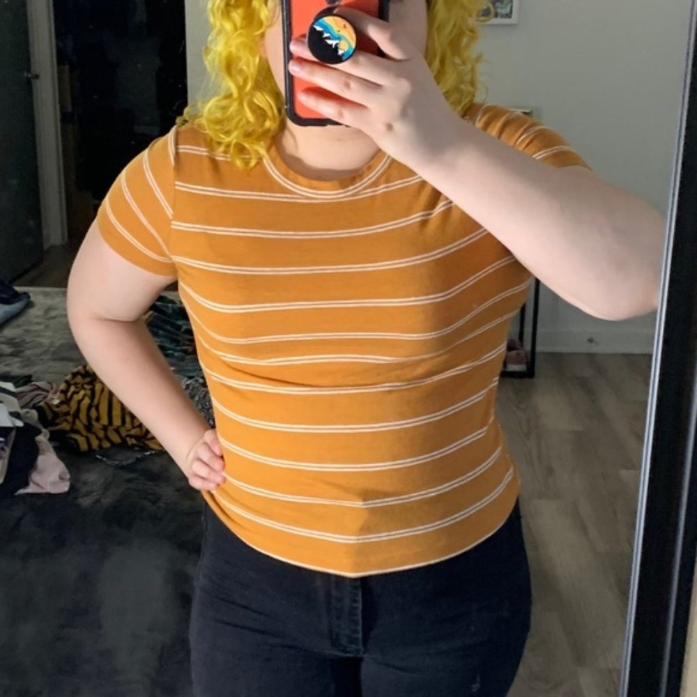 Orange White Striped Crop Top Size Medium